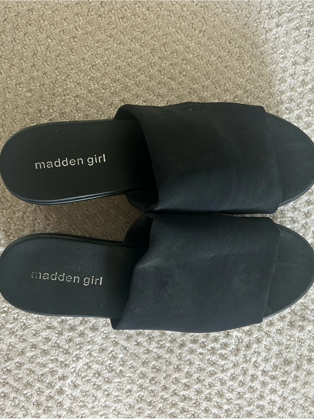 Madden Girl Black Platform Slide Sandals with Wide Upper